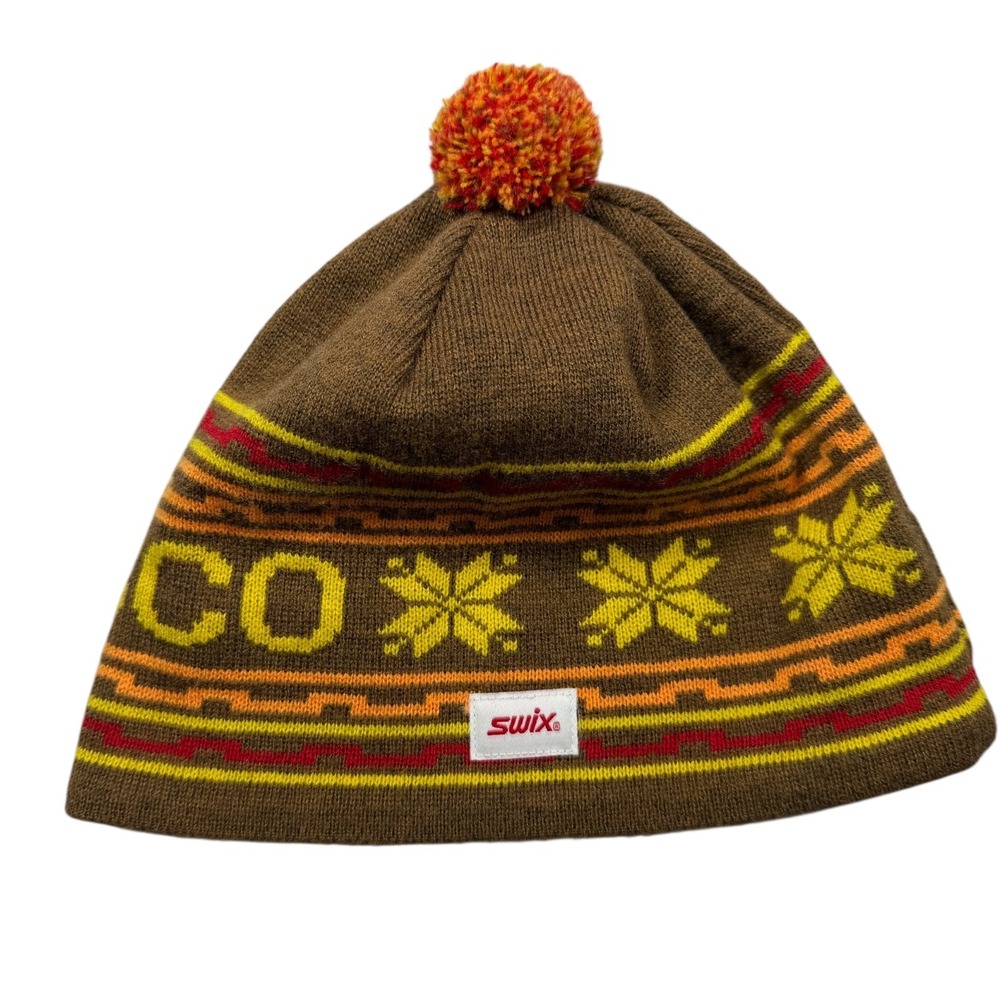 SWIX Knit Brown Beanie Snowflake Frisco Acrylic Blend Made In Canada